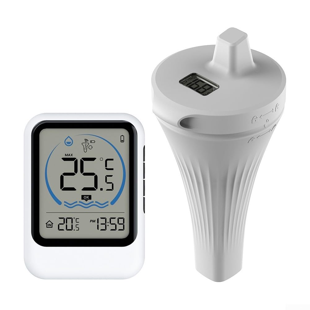 DAZZLEEX Termometro impermeabile per piscina, senza fili, IP68, con display LCD digitale, sensore galleggiante per un monitoraggio accurato della temperatura in Celsius e Fahrenheit, Meas