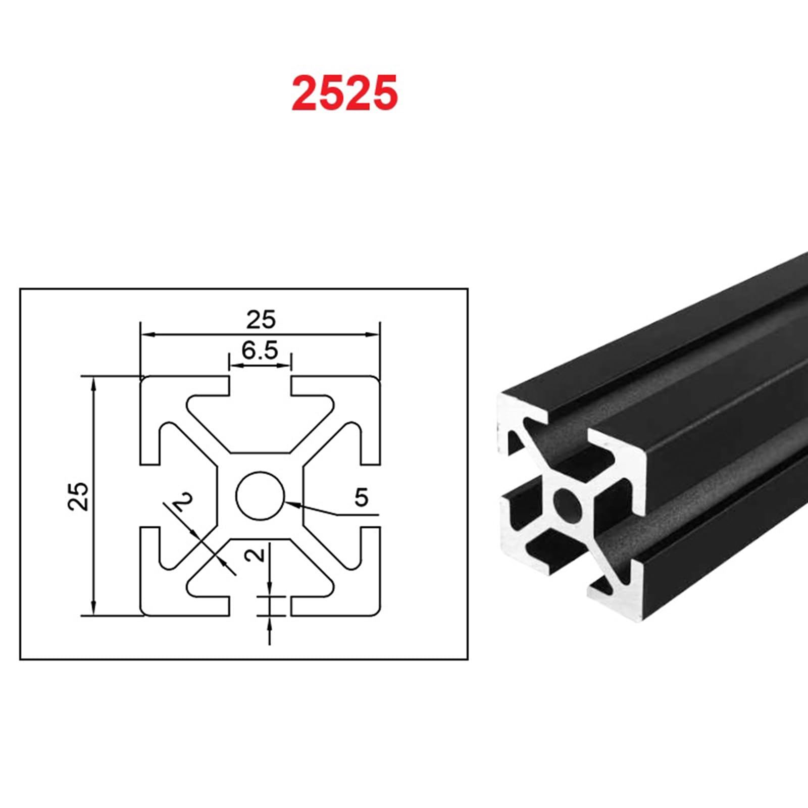 AluProfil 2525 Alu Profil 400mm T Typ Schwarz Aluminium Profile 25x25 Europäischer Standard Eloxierte Linearschiene Extrusion 4 Stück, für 3D Drucker und CNC