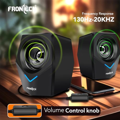 Image of FRONTECH 2.0 Multimedia Speakers: 10W USB-Powered PC /Laptop /Mobile Speakers with 3.5mm AUX & Blue LED Lighting. (SPK-0011)