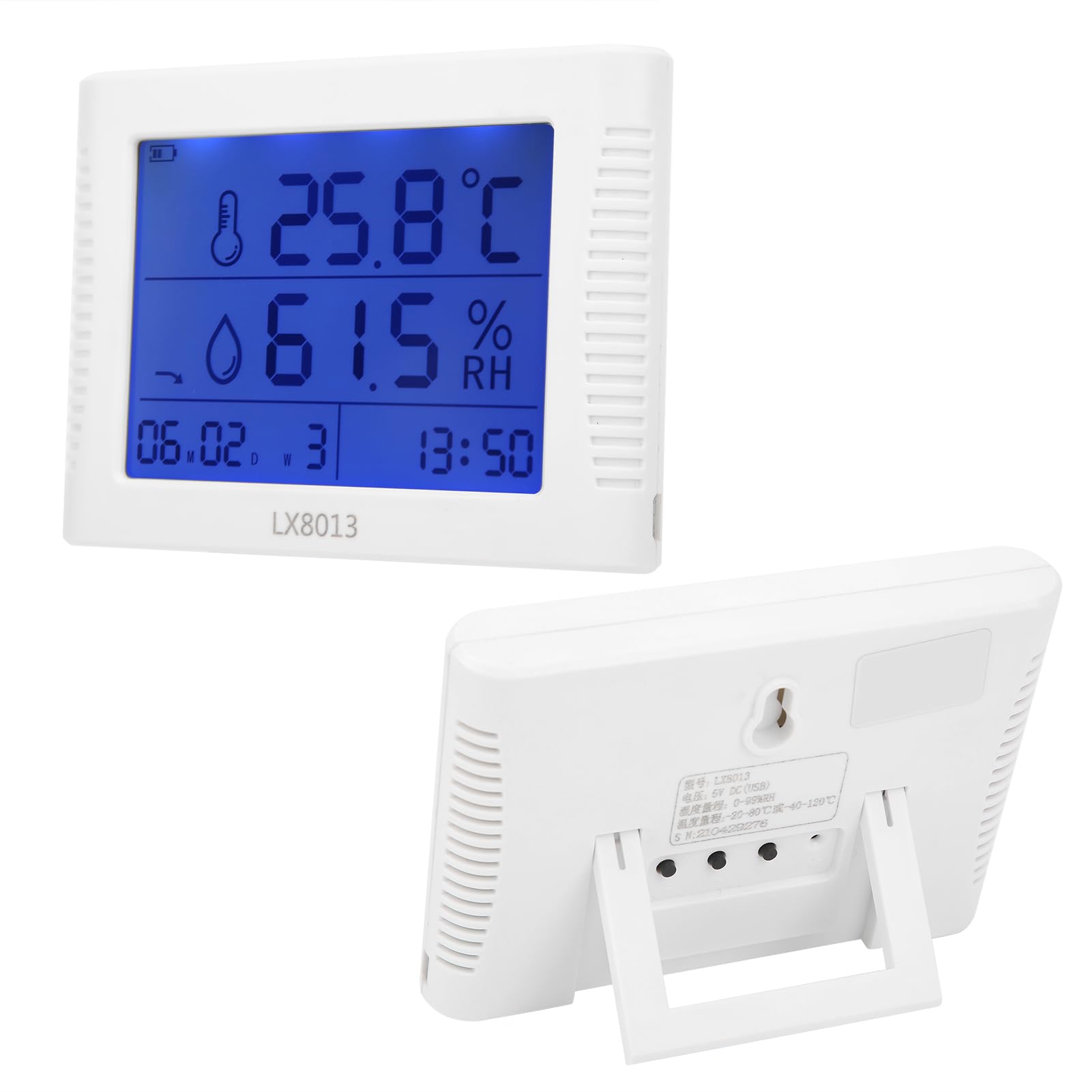 LX8013 Termómetro Electrónico Higrómetro Higrómetro de Alta Precisión Temperatura y Humedad Medidor de Humedad con Pantalla de 4.5 Pulgadas para Laboratorio Industrial Rodamientos Aleación ABS 125x90X
