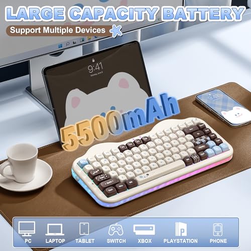 Image of YUNZII C75 Cute 75% Wireless Mechanical Keyboard (Choco, Candy Switch) | Creamy Cake Keyboard, BT5.0 /2.4G /USB-C, Hot-Swap, NKRO, PBT MOA Keycaps,5500mAh RGB Gasket Mount for Mac /Win /Gaming /Office