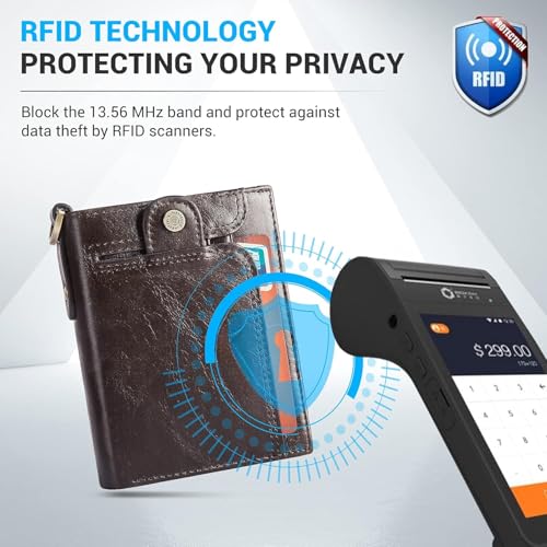 Real Leather Wallet for Men Bifold RFID Blocking with Chain Coffee (1-Coffee)4