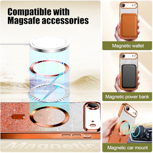 Image of Misscase for iPhone 17 Air Case Compatible with MagSafe,Built-in Camera Lens Protector Full Protection Soft TPU Anti-Fingerprint Anti-Fingerprint Magnetic Glitter Slim Case Cover 6.6 inch Orange