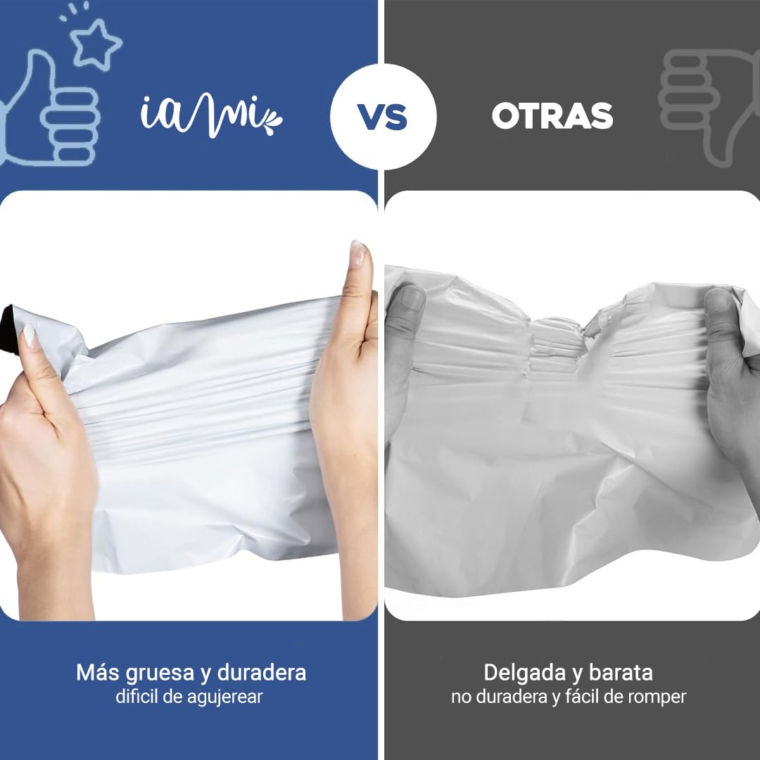 Bolsas Envio Ecommerce - 100 Bolsas 40x60 cms + 5 cms Cierre Autoadhesivo - Sobres Envio Vinted - Bolsas Envio Impermeables - UltraResistentes - Color Blanco