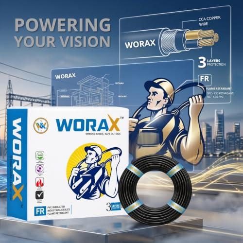Image of WORAX 2.5 sqmm 91 Metre CCA Copper Multi Strand House Fitting FR PVC Lite Electric Wire Cable for Gauge 10 No. (Black)
