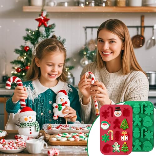 BUSOHA Christmas Silicone Chocolate Molds - 2 Pack Christmas Candy Molds with 40 PCS Piping Bags,3D Snowflake Silicone Baking Molds for Chocolate, Candy, Jelly, Ice Cube, Dog Treats