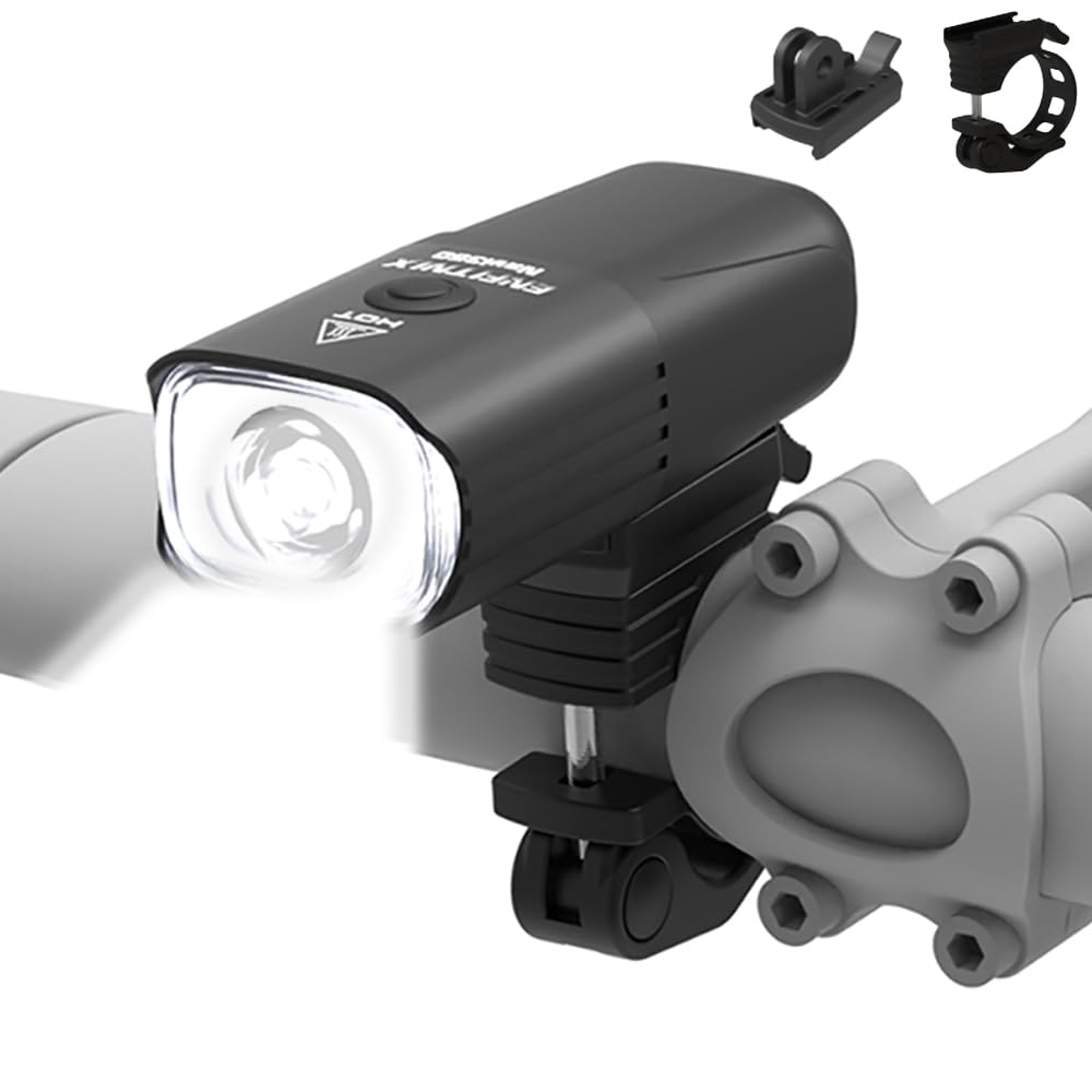 Enfitnix Navi350 Ultra Bright Bike Lights for Night Riding,IPX6 Waterproof,HIGT Beam,Type-C Rechargeable Headlight,3 Light Modes,Bicycle Front Light,Go pro Lightweight Mountain Bicycle Helmet Light.