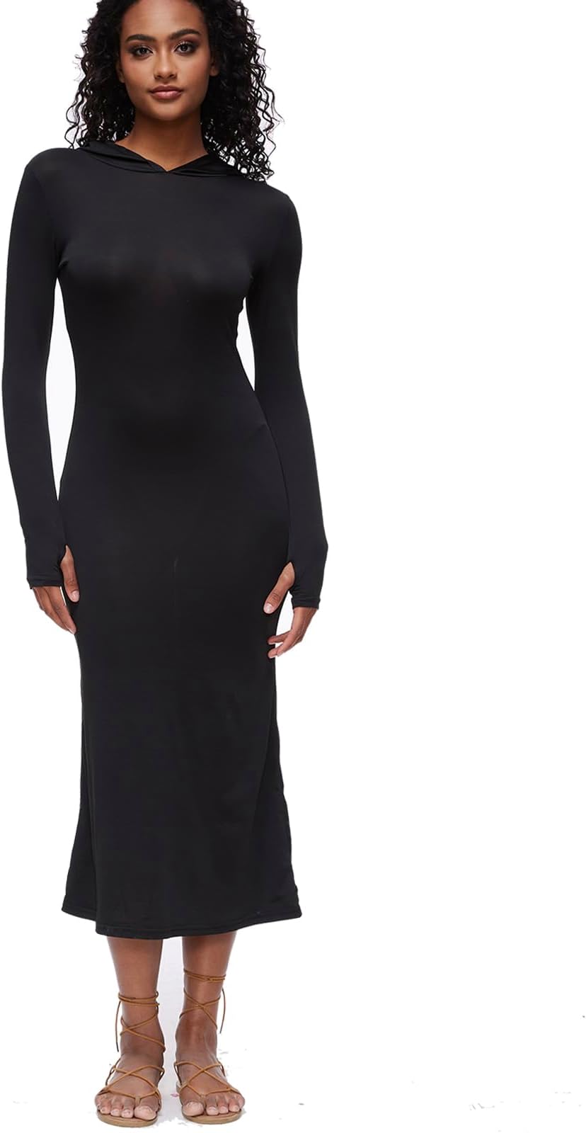 ForBaysyCasual Long Sleeve Hoodie Dresss Y2K Pullover Bodycon Maxi Dress for Women