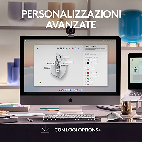 MX Master 3S per Mac - Mouse Bluetooth a scorrimento ultraveloce, ergonomico, 8K DPI, tracciamento su vetro, clic silenziosi, USB-C, Apple, iPad - Grigio chiaro - Mouse gaming - Immagine 8