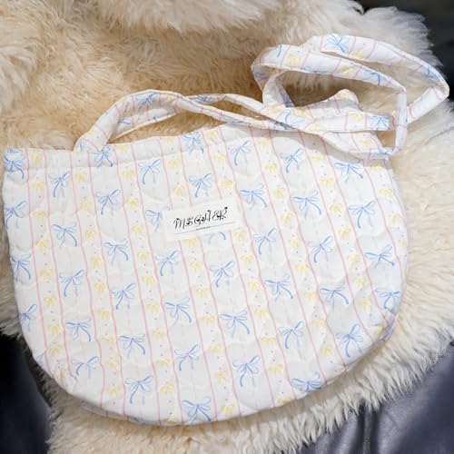 Image of Floral Quilted Cotton Shoulder Bag for Women Daily Use Medium Size Handbag Large Capacity Thickened Design Tote