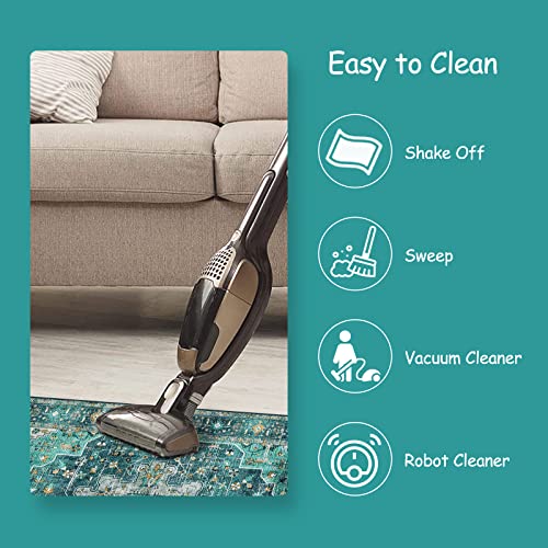 Moynesa Ultra-Thin Vintage Area Rug - 9x12 Large Living Room Rug, Non-Slip Stain Resistance Low Pile Bedroom Mat, Oriental Indoor Office Floor Carpet for Dining Room Kitchen Table Dorm