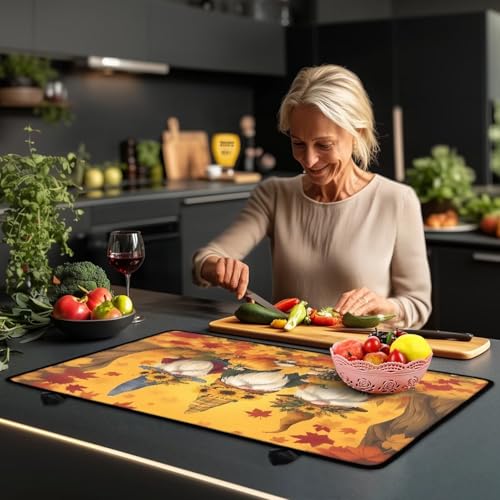 Image of Electric Stove Cover Dust Cover, Thanksgiving Ghome Maple, Stovetop Liners Protect Cover, Heart Resistant Stovetop Protector, Waterproof Dish Drying Mat, Thanksgiving Decoration