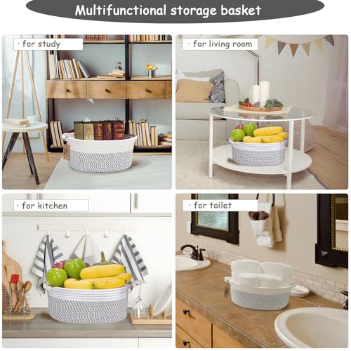 Image of COMFY-HOMI Oval Rope Basket with Handles for Shelves,Toys,Book, Cloth Storage Baskets for Organizing Toy Decorative Organizer for Living Room, Bathroom