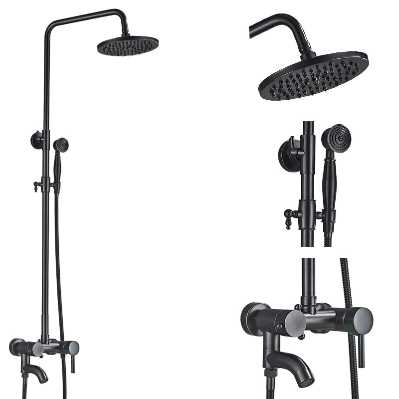 Système de douche noir haut de gamme avec mitigeur mural et finitions mates épurées