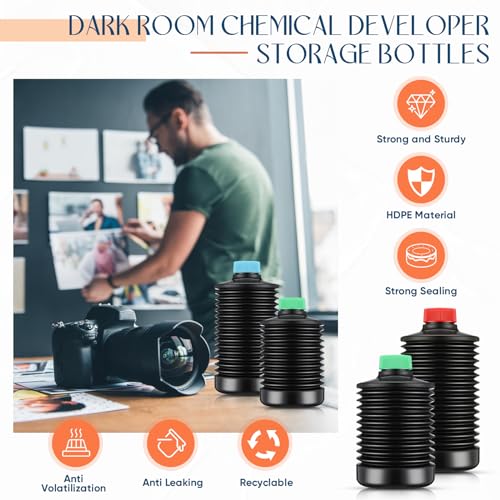 GlikCeil 3 Pcs 1000ml Darkroom Chemical Storage Bottles Foldable Liquid Container Film Photo Developing Processing Equipment Anti Oxidation Storage Laboratory Accessories, Black