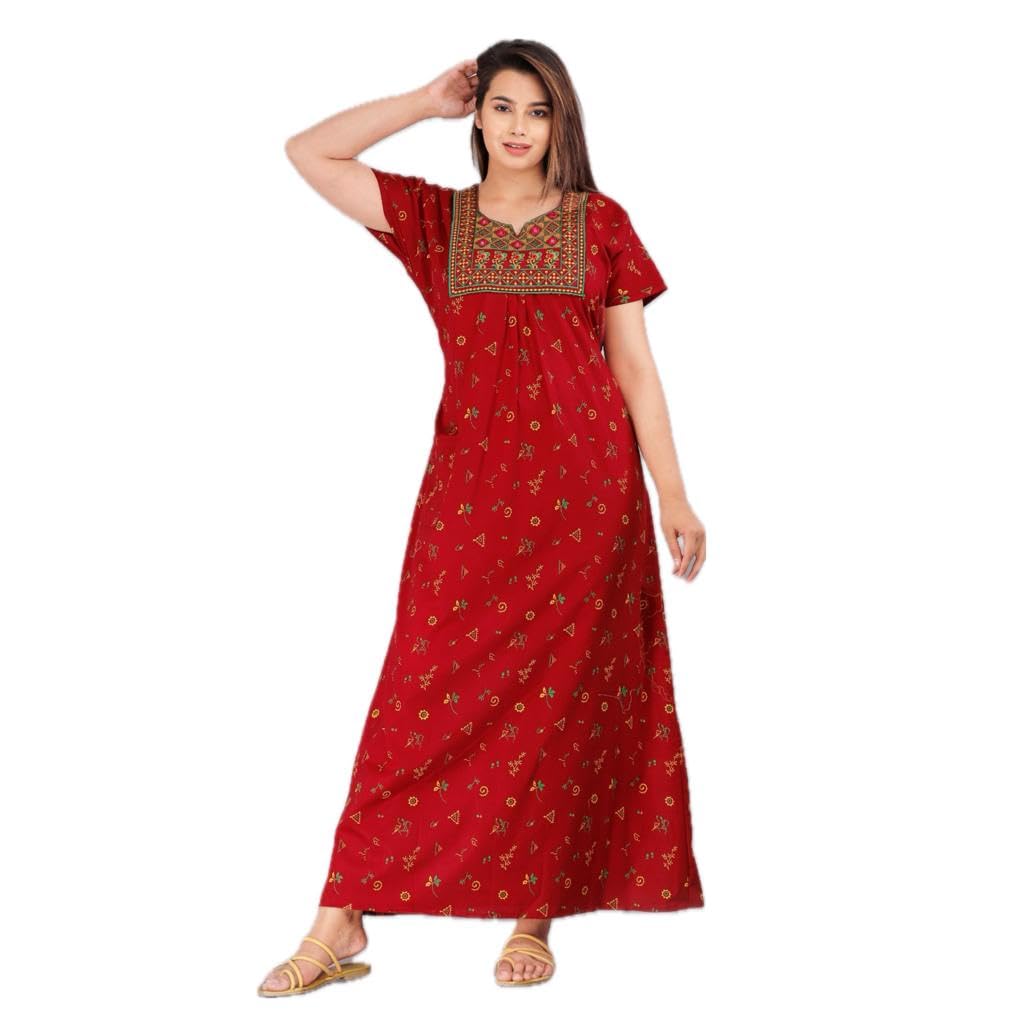 Women's Pure Cotton Regular Rajasthani Nighty Jaipuri Gown Maxi