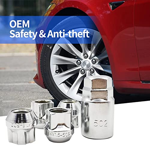 Kikimo Tesla Wheel Locks For Tesla Model S/3/X/Y, Tesla Accessories, Set Of 4 Chrome Cone Seat Wheel Locks For Tesla Model S/3/X/Y Wheels (M14 X 1.5 Thread Size) #TOP1
