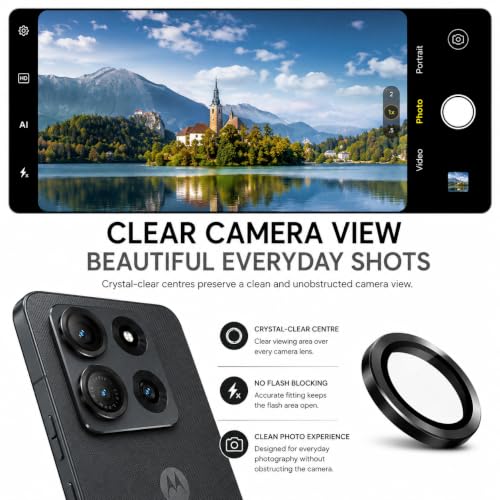 Image of ArmourPro Camera Rings Tempered Glass for Motorola Edge 70 Max, Tough HD Individual Aluminum Alloy Rings 9H Camera Cover, Scratch-Resistant,Camera Lens Protection| Black, 1 Pack