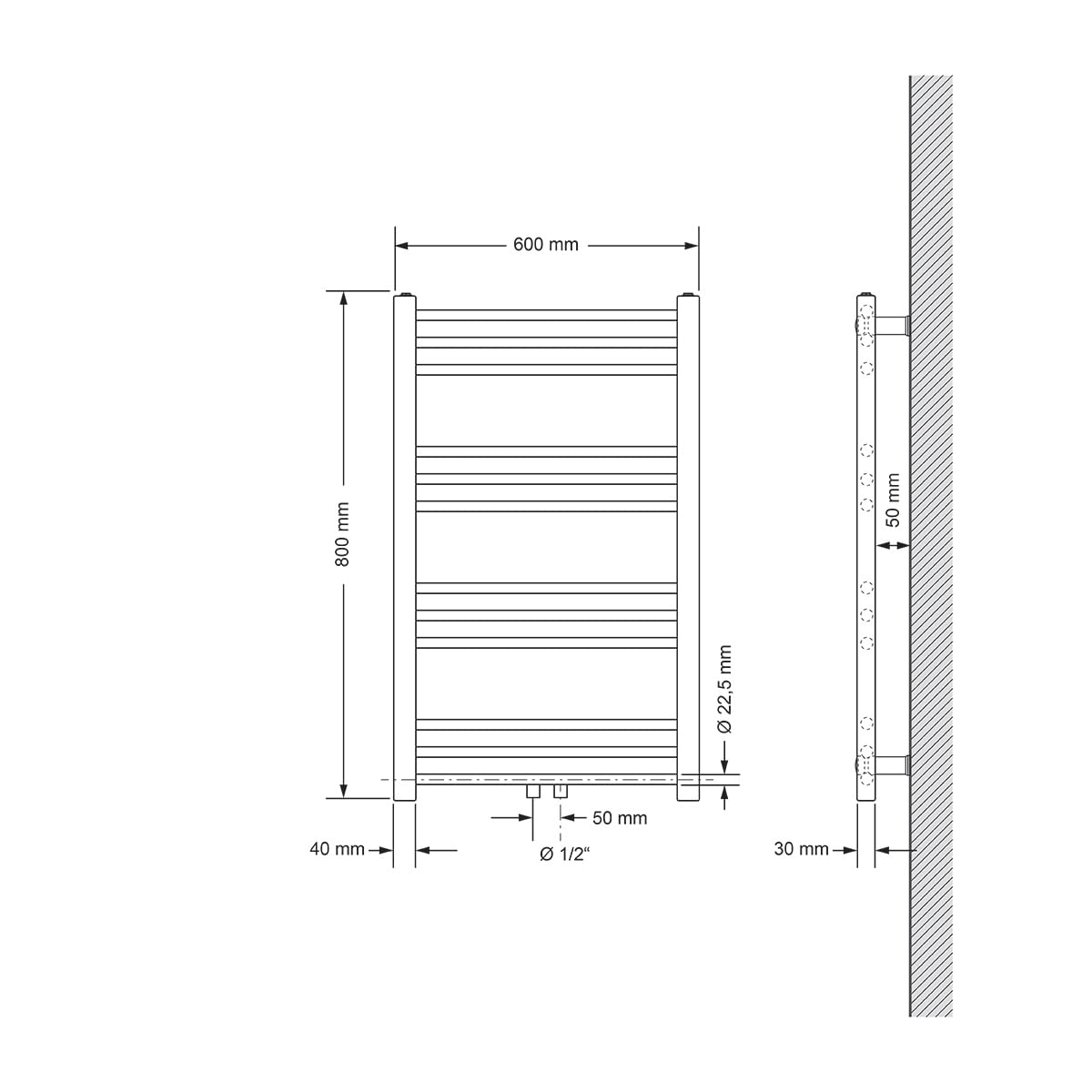 LuxeBath Radiatore da Bagno Sahara 600x800 mm Bianco Termosifone Dritto Attacco Centrale Scaldasalviette Calorifero con Kit di Montaggio Asciugasalviette Termoarredo Riscaldamento