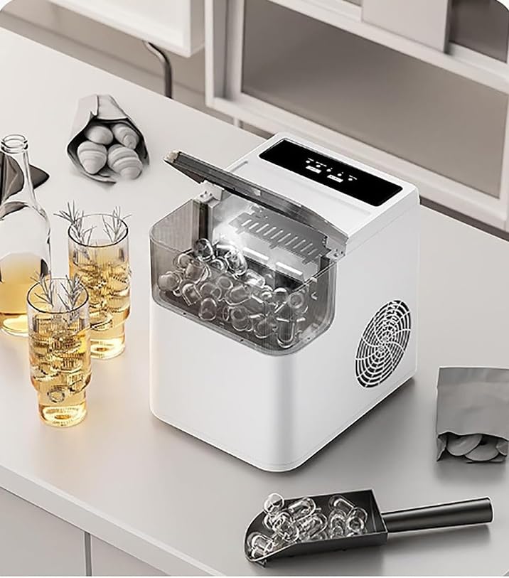 関税負担なし☆高速製氷機 小型 家庭用 静音設計 2種氷サイズ調節可能 透明窓 自動停止 コンパクト 卓上 Tufduzoアイスメーカー プレゼン