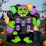 JOYIN Halloween Trunk or Treat Kit Zombie Toss Game Theme Decorations, Large Scary Green Zombie Toss Cornhole with Balloons and Sandbags, Halloween Car Decorations for SUV, Garage Door, Party Supplies