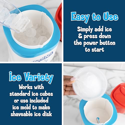 Image of Kool-Aid Shave Ice and Snow Cone Machine, Multi-Use Ice Shaver for Frozen Treats, Slushies, Snow Cones, and More - Reusable Cup and Ice Mold, Stainless Steel Blades - Red, White, & Blue