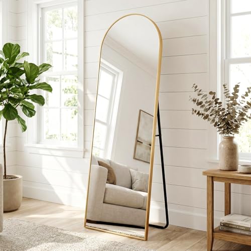 Clevich Grand Miroir sur Pied avec Cadre en Aluminium, 162 x 50 cm, Miroir Mural Arche Posable ou Suspendu pour Chambre, Salon, Doré