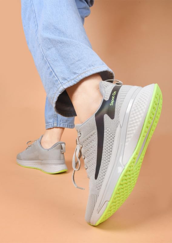 Image of SSPOT ON Black P.Green Men's Running Lightweight Breathable Shoes with Memory Cushion