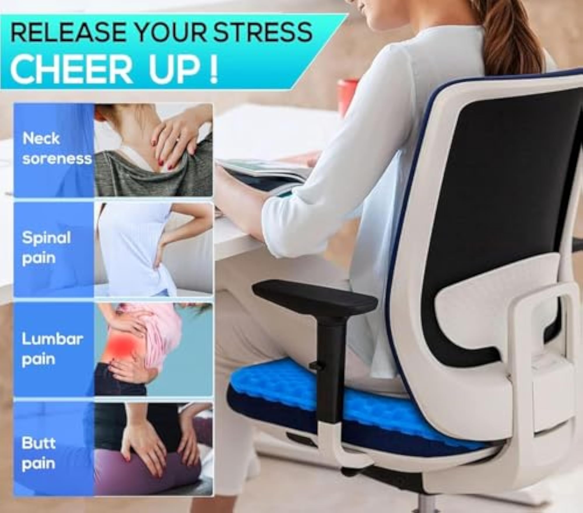 Cooling Gel Seat Cushion for Long Sitting, Ergonomic Design