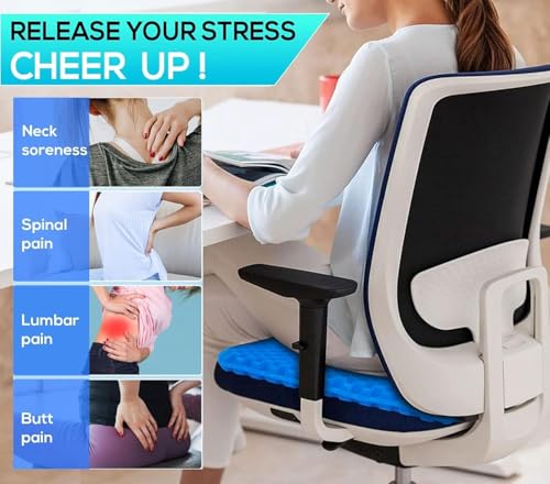 Image of Gel Seat Cushion - Double Layer Cooling Gel Cushion with Non-Slip Cover, Breathable Honeycomb Design for Pressure Relief, Office Chair, Car Seat & Wheelchair (Square, 1 Pc)