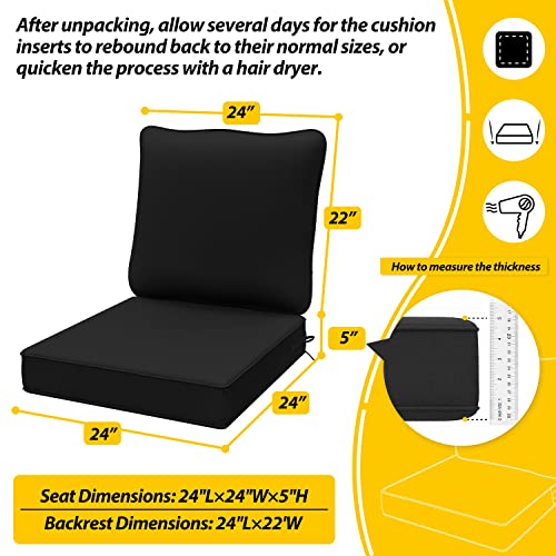 Aaaaacessories Outdoor Deep Seat Cushions For Patio Furniture, Water-Resistant Replacement Patio Chair Cushions, 24 X 24 X 5 Inch, Black #TOP3