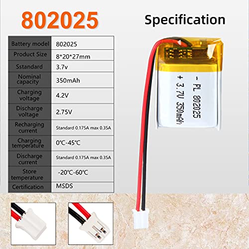 Ydl 3.7V 350Mah 802025 Lipo Battery Rechargeable Lithium Polymer Ion Battery Pack With Ph2.0Mm Jst Connector #TOP3