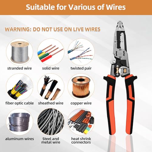 Image of Wire Stripper Wire Crimping Tool - 10-in-1 Versatile Wire Cutter Crimper Cable Stripper AWG 22-10 Heavy Duty Wire Stripper Cutter Pliers Tool for Splitting,Stripping,Cutting,Crimping,Clamping