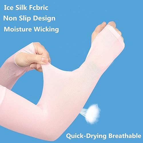 Miniatura 5 de JUSDIQIR Mangas de protección solar con orificios para el pulgar para hombres y mujeres, cubierta de compresión de enfriamiento para brazos UV,