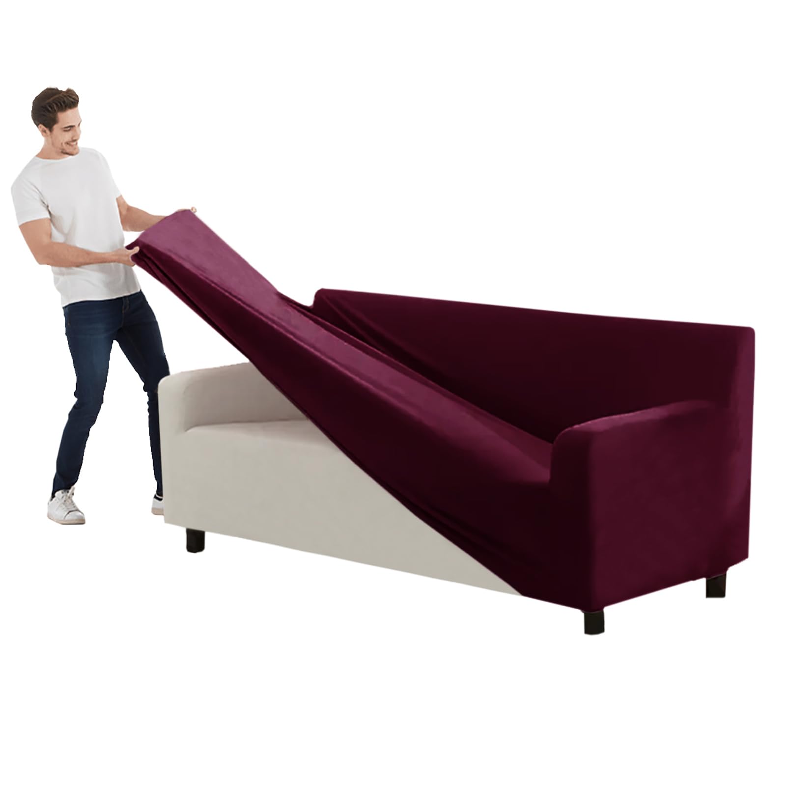 VFGFDJNDFX Couch Cover Velvet, Stretch Sofa Covers with Separate Main Cover Backrests and Seat Cushions Couch Cover, for Living Room Furniture Slipcovers (Purple Red,Loveseat - 3 PCS)