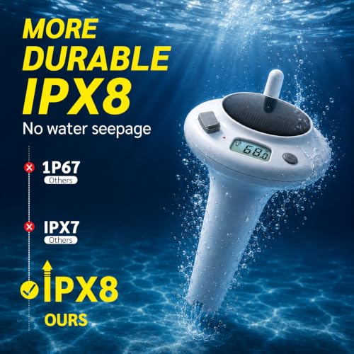 Solar Pool Thermometer, Wireless Floating Water Temperature Sensor, IPX8 Waterproof, Long Range Digital Display for Swimming Pool, Hot Tub, Spa, Pond & Lake — view 6