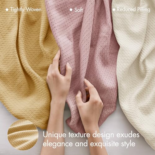 Image of Madison Park 100% Egyptian Cotton King Size Bed Blanket for Summer Mustard | Cozy Soft Breathable Durable, Waffle Weave Woven Casual, Lightweight Knit All Season Throw for Bed Couch or Sofa, OEKO TEX
