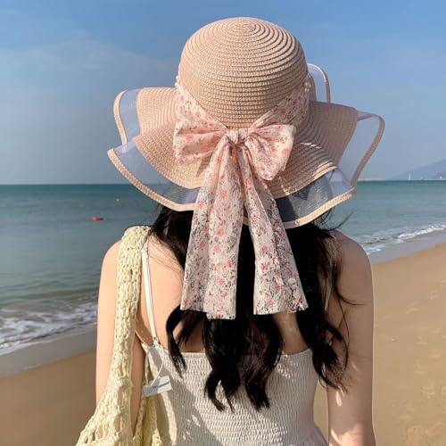 Sombrero de playa de paja para mujer, ala ancha miniatura 3