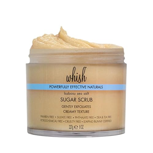 Miniatura 7 de Whish Beauty Kabosu Exfoliante de azúcar con sal marina, exfoliante corporal para mujeres, exfoliante de azúcar morena con frambuesa, aloe y manteca