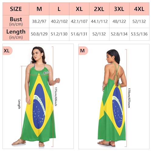 decor gift Robe pour Femmes avec Dos Bas et Camisole Style Fluide avec Imprimé du Drapeau Brésilien Vert pour la Maison Nationale Brésilienne, Robe d'Eté pour les Vacances M, Taille L – vue 6