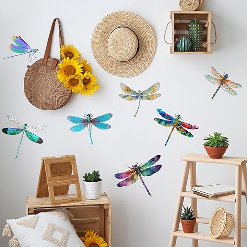 PLIGREAT 7 Pcs Large Watercolor Dragonfly Wall Stickers