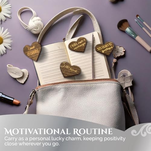 Image of Positive Affirmations Box | Mountain Themed Engraved Wood Box with 72 Positive Affirmation Heart Cutouts | Daily Motivational Gift for Women