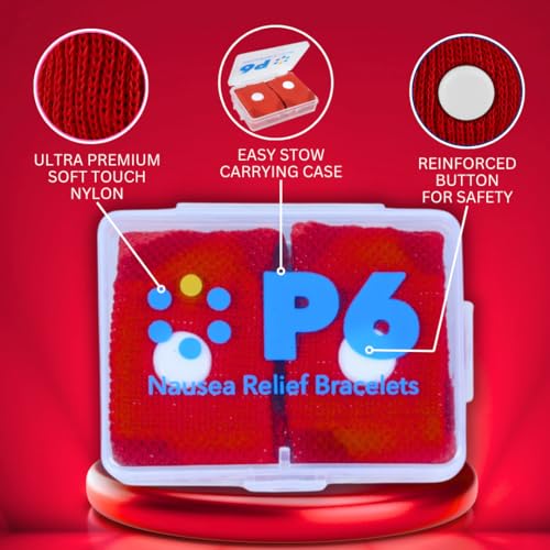Image of P6 Health Original Natural Anti-Nausea Relief Motion Car Sea Sickness Relief Children's Wrist Bands for Kids (2 Pack, Red - Red)