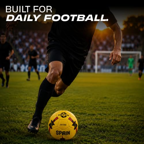 Image of Nivia Airstrike Football (Spain) Training Ball, 32 Panels, Butyl Bladder, Made for Beginners, to Play On Both Natural and Artificial Grass (Yellow, Size-3)