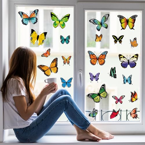 Image of 79PCS Colorful Butterfly Window Clings, Butterfly Decorations, Double Sided Window Decals to Prevent Bird Strikes, Multi Patterns Colors Butters Stickers for Home Decor Glass Door