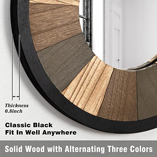 Emfogo Wall Mirror Boho Wall Decor 12 Inch Rustic Wood Round Boho Mirror Farmhouse Wall Decor Room Decor Home Decor Hanging For Bedroom Living Room Entryway (Trichromatic Mirror) #TOP5
