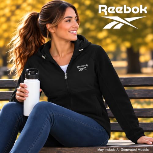 Reebok Womens Fleece Jacket, Midweight Zip Up Hooded Coat with Pockets | Warm Jersey-Bonded Polar Fleece with Adjustable Attached Hood and Hem, Reversed-Coil Zipper and Two Front Pockets - image 7