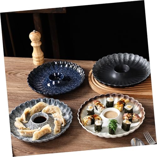 Plato de cerámica redondo para sushi y dumplings miniatura 4