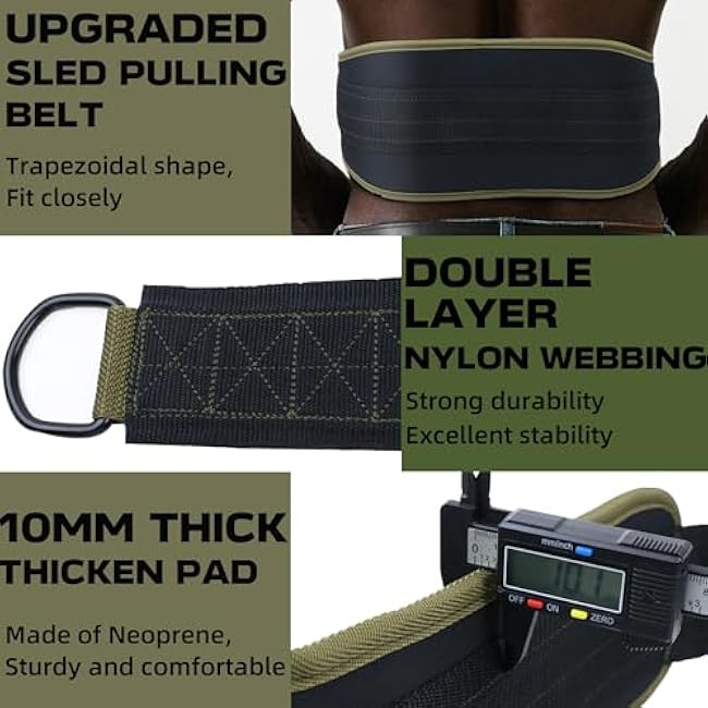 Sled Pulling Belt, Adjustable Weight Belt for Pulling with 2 Pulling Straps, Belt for Sled Pulling
