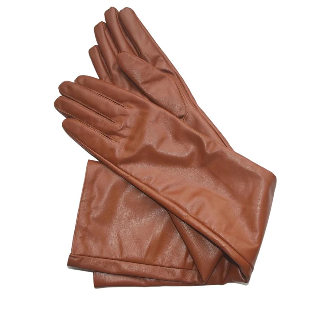 Damen Lange Schaffell Lederhandschuhe Echtes Leder Warm Winter Mode Braun Elegant Stil
